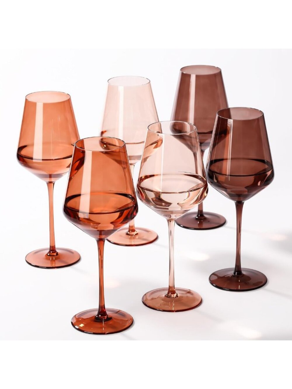 Handblown Amber Wine Glasses Set of 6, 17oz Colorful Glassware for Red/White